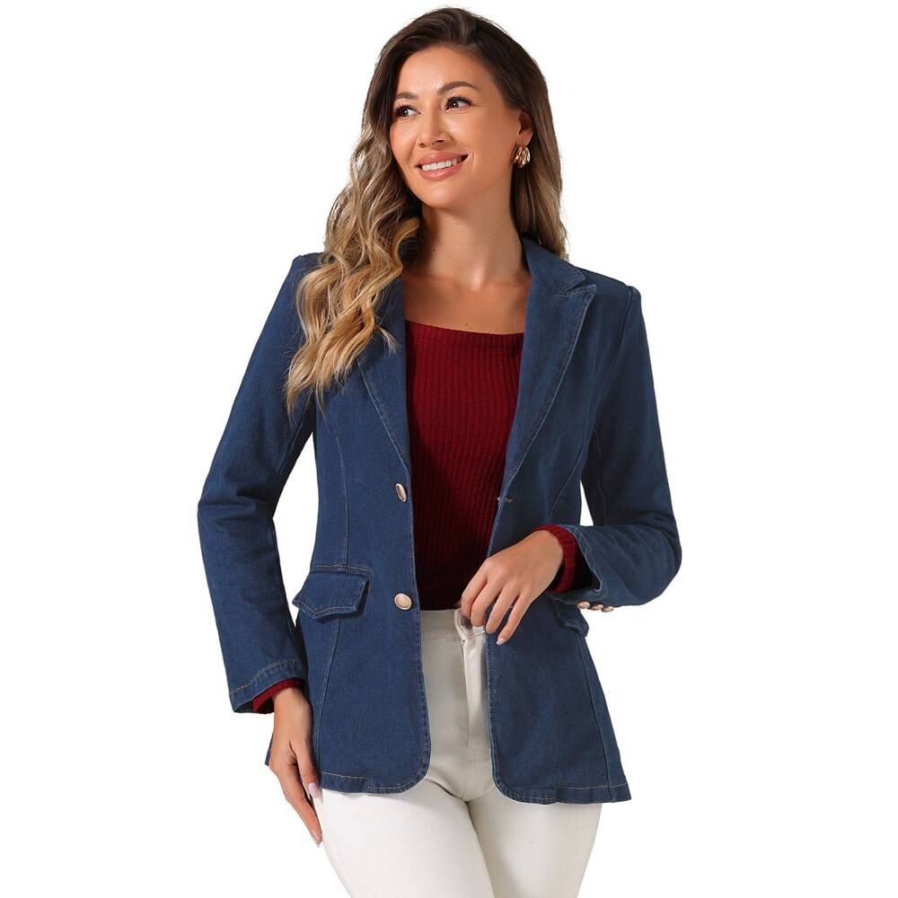 Женские джинсовые однобортные повседневные деловые куртки с подплечниками ALLEGRA K, цвет Dark Blue
Женские джинсовые однобортные повседневные деловые куртки с подплечниками ALLEGRA K, цвет Dark Blue
