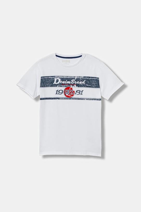 Детская хлопковая футболка Guess, белый 
Детская хлопковая футболка Guess, белый
