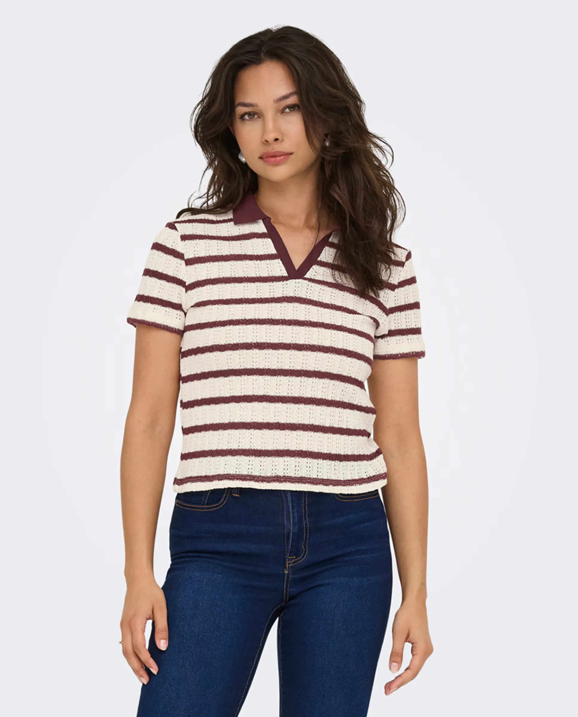 Женская футболка с воротником-поло в полоску Only, белый
Женская футболка с воротником-поло в полоску Only, белый