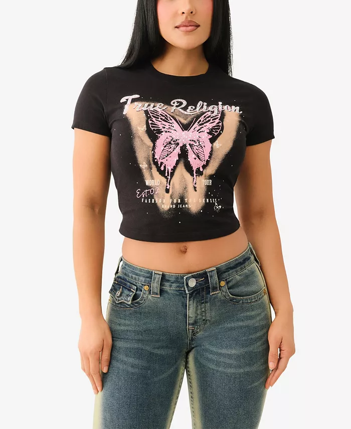 Женская футболка с коротким рукавом Crystal Butterfly Baby True Religion, черный 
Женская футболка с коротким рукавом Crystal Butterfly Baby True Religion, черный