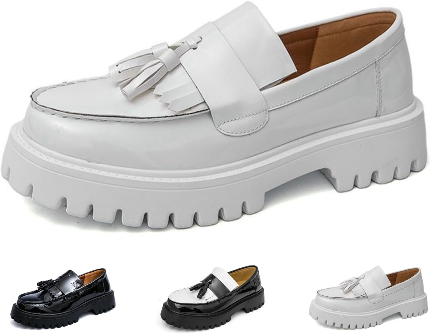 Мужские лоферы с кисточками, Ручная работа из лакированной кожи с рифленой подошвой, Нескользящая платформа для деловой, формальной и повседневной носки, Удобный широкий носок Huayorong, белый
Мужские лоферы с кисточками, Ручная работа из лакированной кожи с рифленой подошвой, Нескользящая платформа для деловой, формальной и повседневной носки, Удобный широкий носок Huayorong, белый
