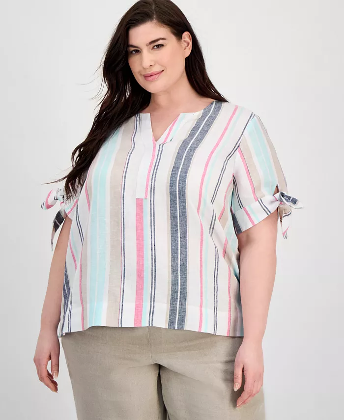 Полосатая льняная блузка больших размеров с завязками на рукавах Charter Club, белый
Полосатая льняная блузка больших размеров с завязками на рукавах Charter Club, белый