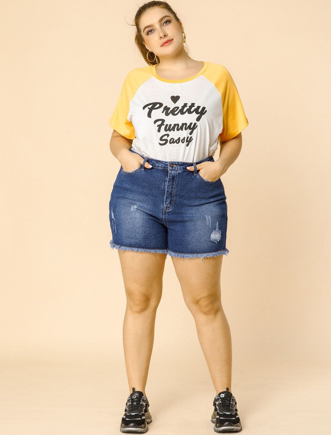 Женские джинсовые шорты больших размеров с рваным необработанным краем и высокой талией Agnes Orinda, синий
Женские джинсовые шорты больших размеров с рваным необработанным краем и высокой талией Agnes Orinda, синий