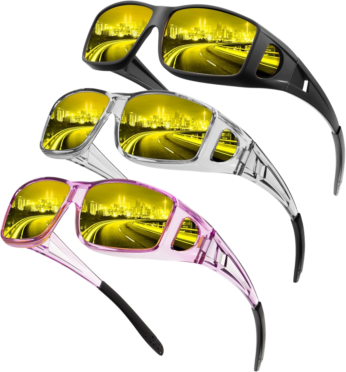 Очки ночного видения, надеваемые поверх очков, для мужчин и женщин, с обтекаемыми антибликовыми линзами HD для ночного вождения QALLY, A07-matte Black/Clear Grey/Clear Purple
Очки ночного видения, надеваемые поверх очков, для мужчин и женщин, с обтекаемыми антибликовыми линзами HD для ночного вождения QALLY, A07-matte Black/Clear Grey/Clear Purple