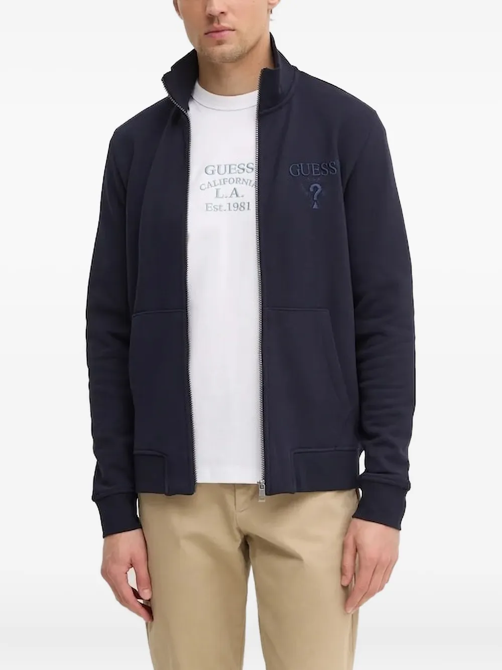 Толстовка на молнии с вышитым логотипом GUESS USA, синий 
Толстовка на молнии с вышитым логотипом GUESS USA, синий
