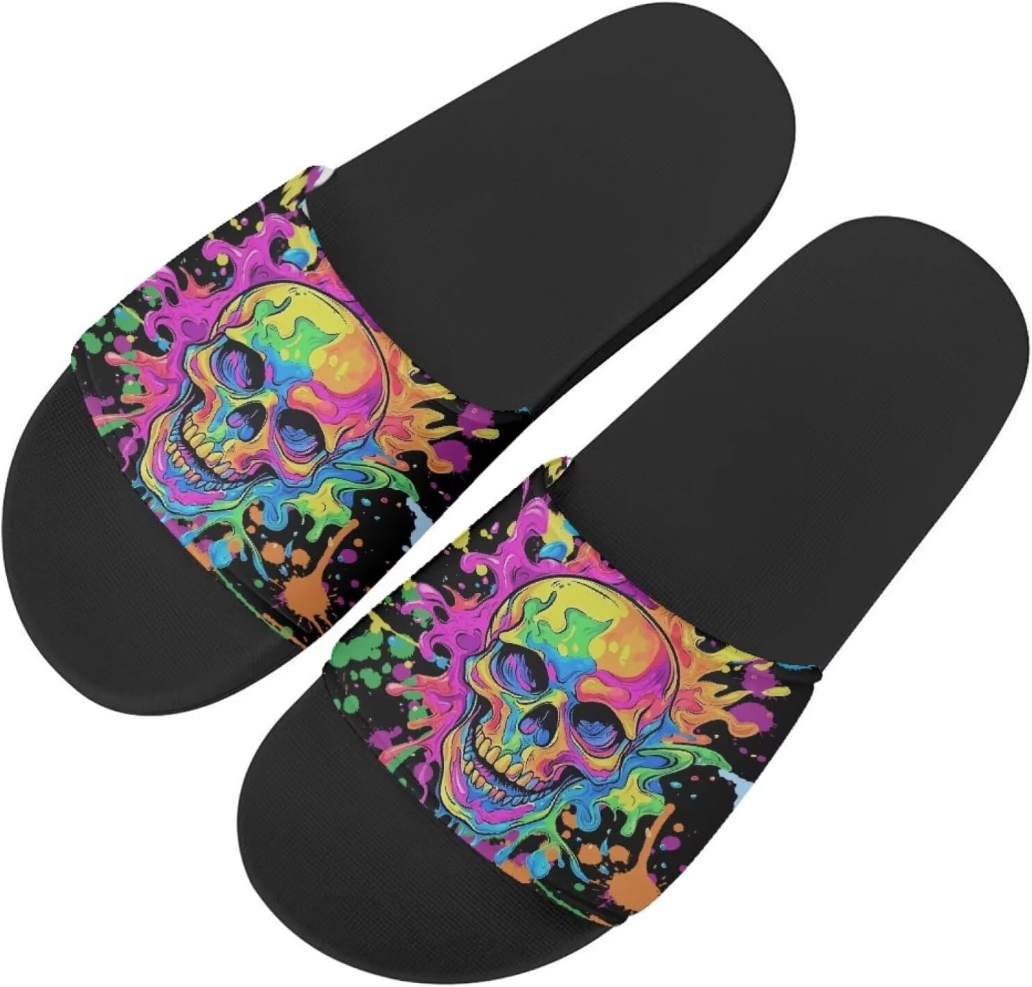 Тапочки Howilath с оригинальным узором для женщин и мужчин, нескользящие шлепанцы с одной лямкой, открытый носок, мягкая подошва, плоские сандалии, Colorful Splash Ink Skulls
Тапочки Howilath с оригинальным узором для женщин и мужчин, нескользящие шлепанцы с одной лямкой, открытый носок, мягкая подошва, плоские сандалии, Colorful Splash Ink Skulls