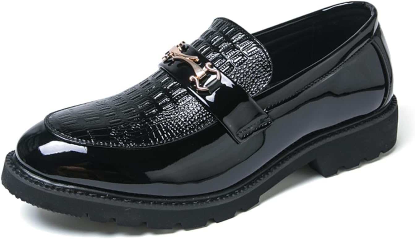 Мужские лоферы из лакированной кожи без шнурков с металлической пряжкой, текстурированная кожа, закругленный носок, низкий каблук, обувь для вечеринки, свадьбы, делового мероприятия или офиса Tengfeifly, черный
Мужские лоферы из лакированной кожи без шнурков с металлической пряжкой, текстурированная кожа, закругленный носок, низкий каблук, обувь для вечеринки, свадьбы, делового мероприятия или офиса Tengfeifly, черный