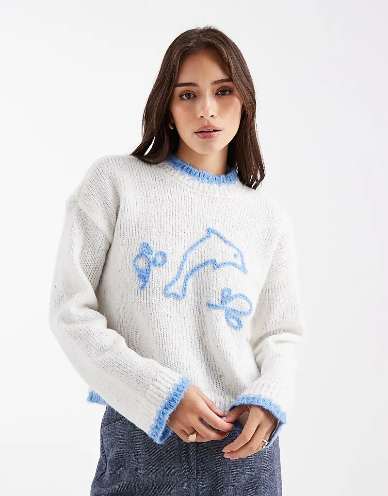 Вязаный джемпер Pieces Dolphin в кремово-голубом цвете
Вязаный джемпер Pieces Dolphin в кремово-голубом цвете