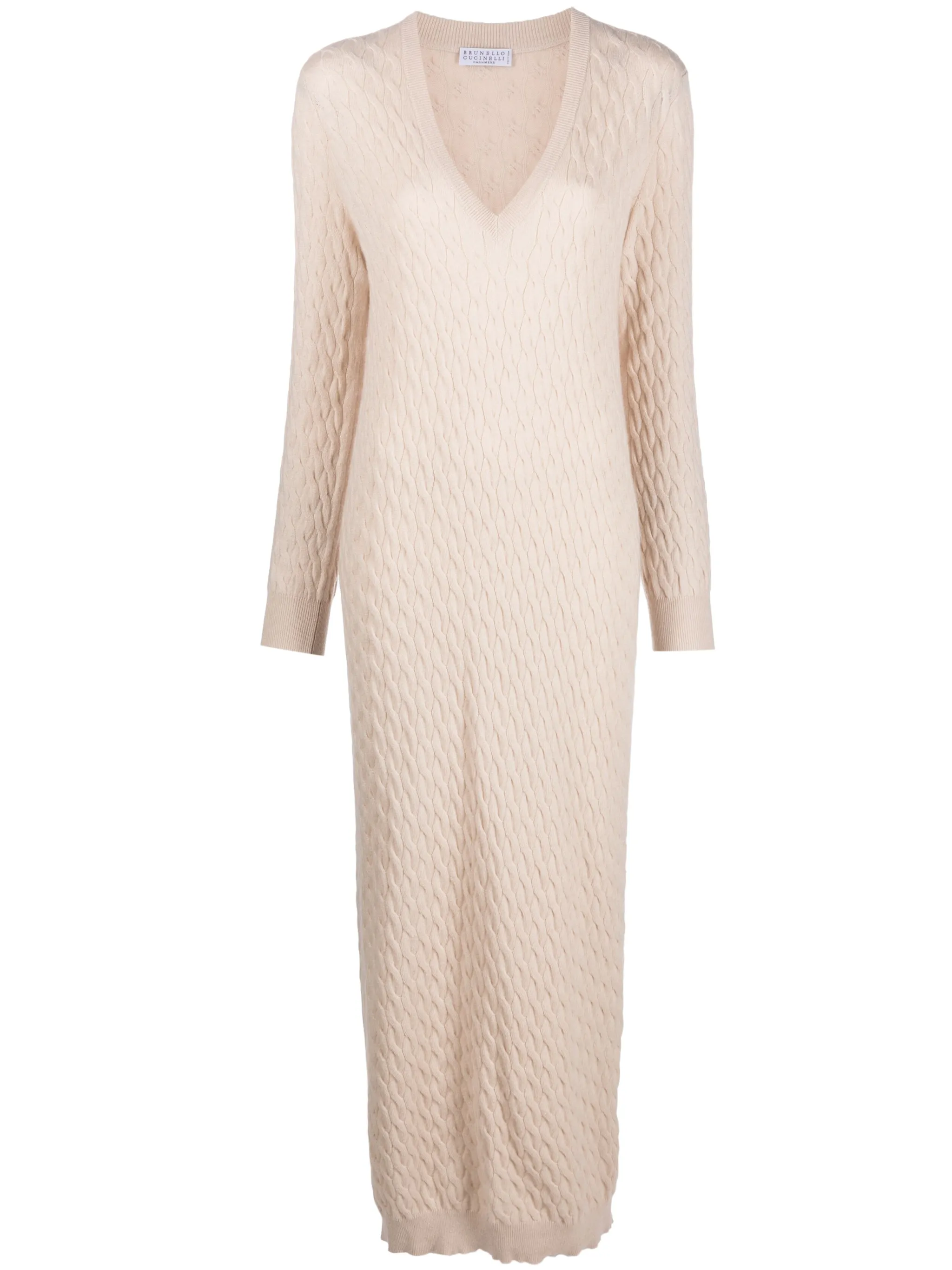 Трикотажное платье с V-образным вырезом Brunello Cucinelli, бежевый
Трикотажное платье с V-образным вырезом Brunello Cucinelli, бежевый
