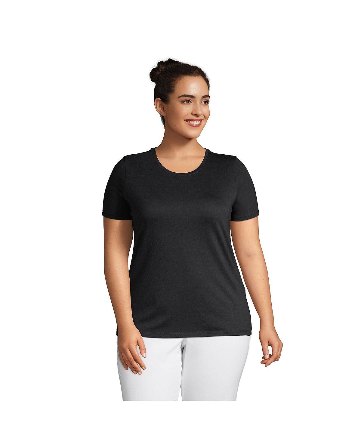 Женская свободная хлопковая футболка больших размеров с круглым вырезом Supima с короткими рукавами Lands' End, черный