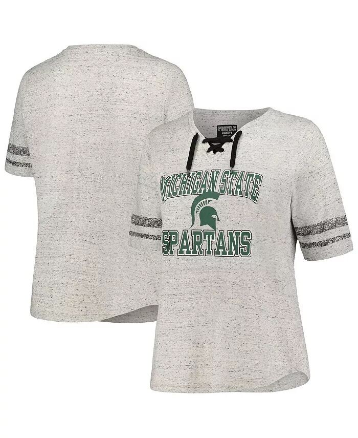 Женская футболка серого цвета Хизер с эффектом потертости Michigan State Spartans размера плюс в полоску на шнуровке Profile
Женская футболка серого цвета Хизер с эффектом потертости Michigan State Spartans размера плюс в полоску на шнуровке Profile