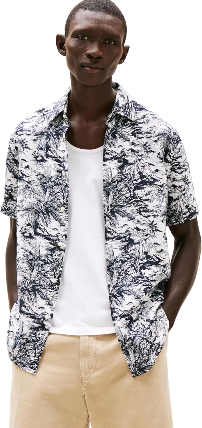 Мужские повседневные льняные рубашки Tommy Hilfiger с коротким рукавом и застежкой на пуговицы, классический крой, Desert Sky Allover
Мужские повседневные льняные рубашки Tommy Hilfiger с коротким рукавом и застежкой на пуговицы, классический крой, Desert Sky Allover