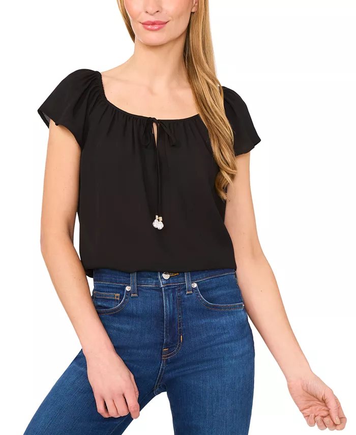 Женская блуза с круглым вырезом и рукавами-крылышками CeCe, черный
Женская блуза с круглым вырезом и рукавами-крылышками CeCe, черный