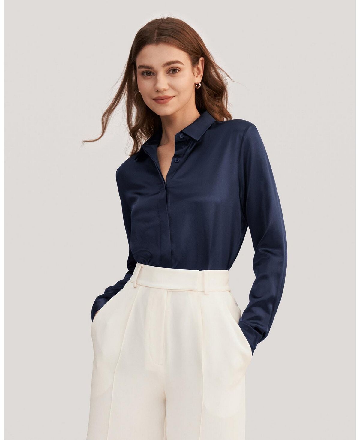 Женская базовая шелковая рубашка со скрытой планкой LILYSILK, темно-синий
Женская базовая шелковая рубашка со скрытой планкой LILYSILK, темно-синий