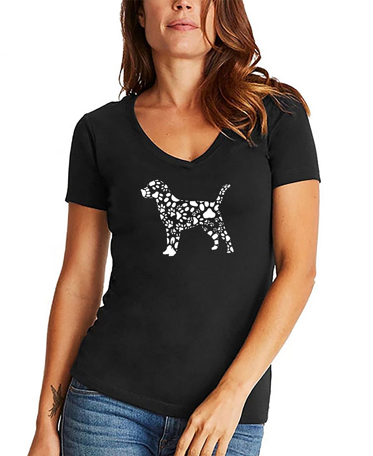 Женская футболка с v-образным вырезом и принтом dog paw prints word art LA Pop Art, черный
Женская футболка с v-образным вырезом и принтом dog paw prints word art LA Pop Art, черный