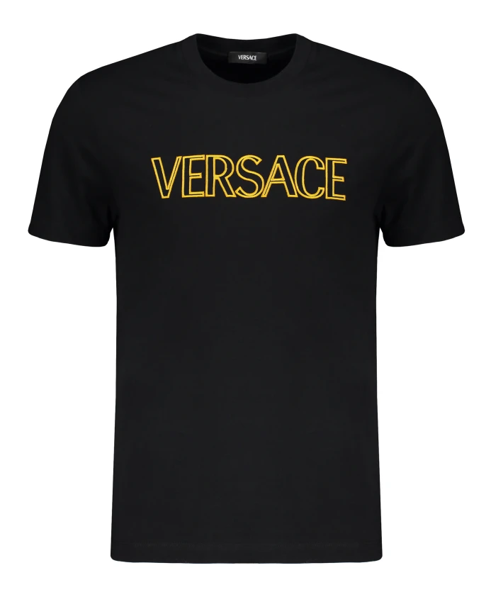 Хлопковая футболка с вышитым логотипом Versace, черный
Хлопковая футболка с вышитым логотипом Versace, черный