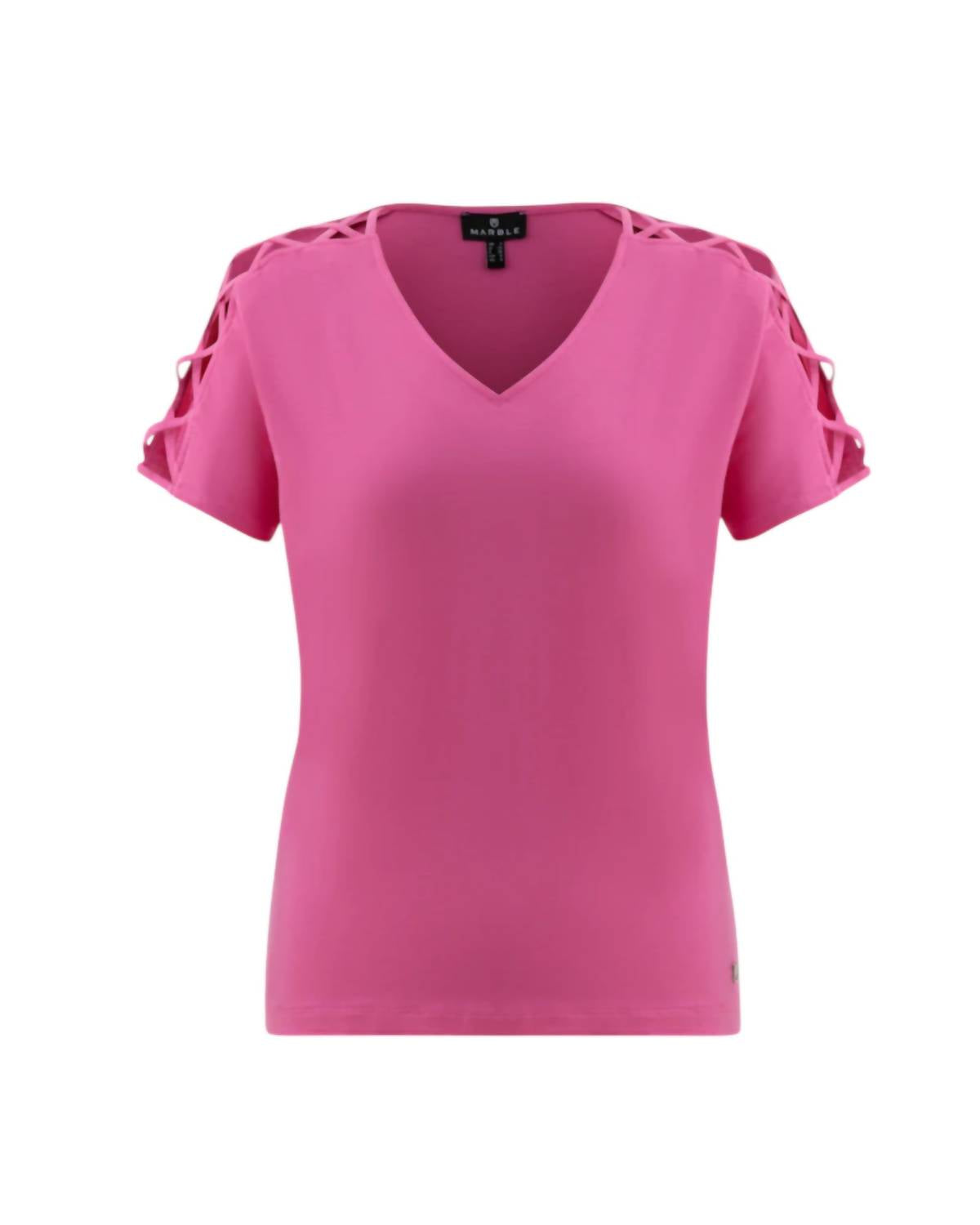 Топ с короткими рукавами и V-образным вырезом розового цвета MARBLE
Топ с короткими рукавами и V-образным вырезом розового цвета MARBLE