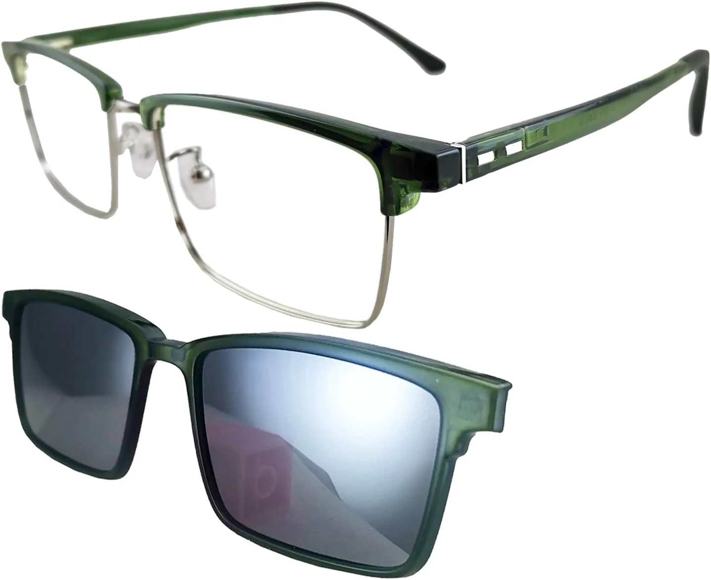 Очки Circleperson Magnet 2 в 1, поляризованные, с зажимом, солнцезащитные очки для мужчин и женщин, прямоугольной формы, Green/Silver + Mirror Silver Clip on
Очки Circleperson Magnet 2 в 1, поляризованные, с зажимом, солнцезащитные очки для мужчин и женщин, прямоугольной формы, Green/Silver + Mirror Silver Clip on