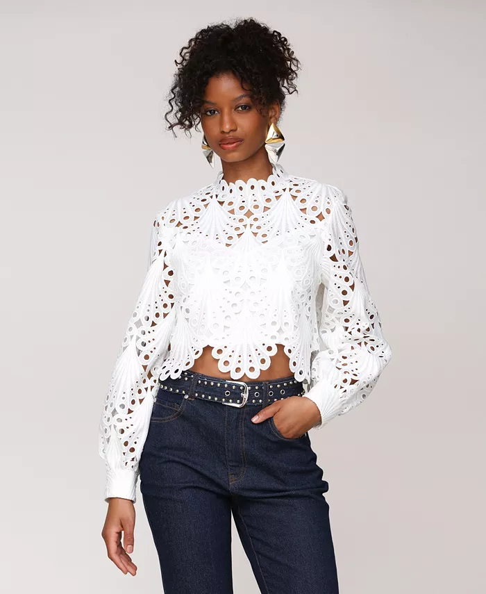 Женский топ с высоким воротом и люверсами Avec Les Filles, белый
Женский топ с высоким воротом и люверсами Avec Les Filles, белый