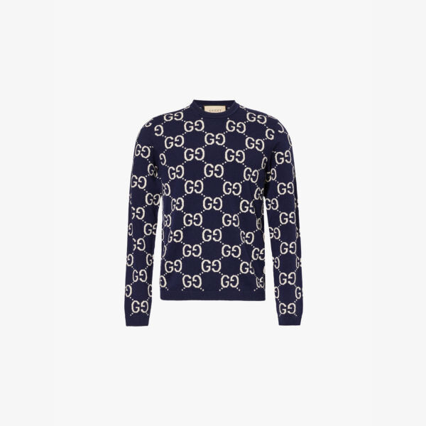 Шерстяной джемпер прямого кроя с монограммой и интарсией Gucci, белый
Шерстяной джемпер прямого кроя с монограммой и интарсией Gucci, белый