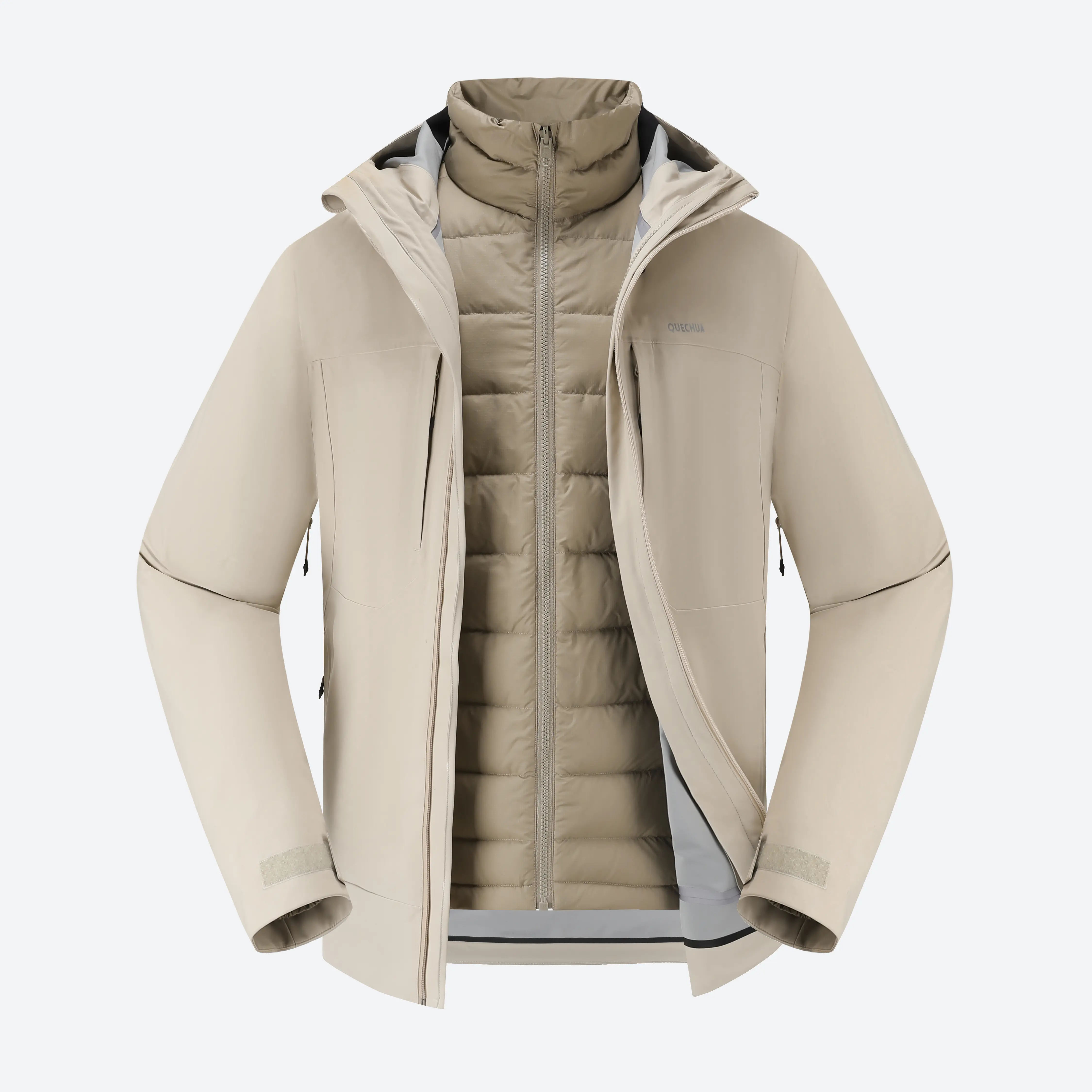 Мужская треккинговая куртка-трансформер 3 в 1 с утеплением из гусиного пуха Quechua MH900 бежевая
Мужская треккинговая куртка-трансформер 3 в 1 с утеплением из гусиного пуха Quechua MH900 бежевая