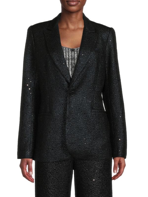 Блестящий вязаный блейзер Neon Blonde с длинными рукавами, черный
Блестящий вязаный блейзер Neon Blonde с длинными рукавами, черный