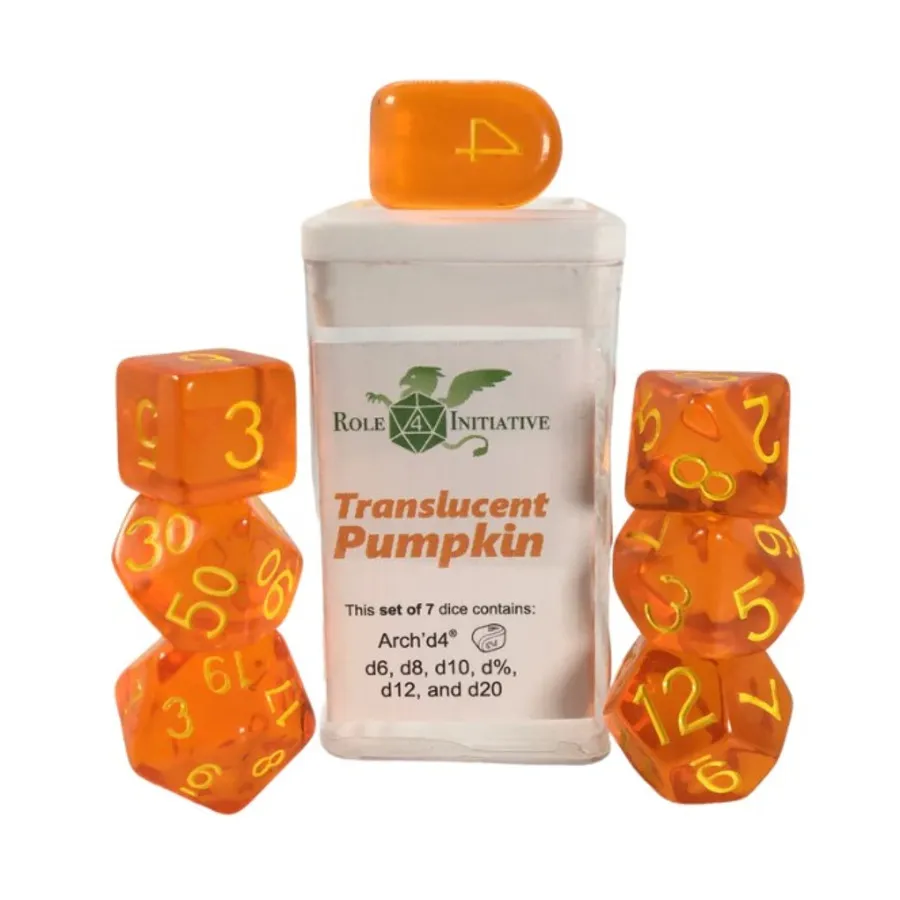 Многогранные игральные кости — полупрозрачная тыква с желтым и арочным 4 (7), Game Dice - Translucent (Role 4 Initiative)
Многогранные игральные кости — полупрозрачная тыква с желтым и арочным 4 (7), Game Dice - Translucent (Role 4 Initiative)