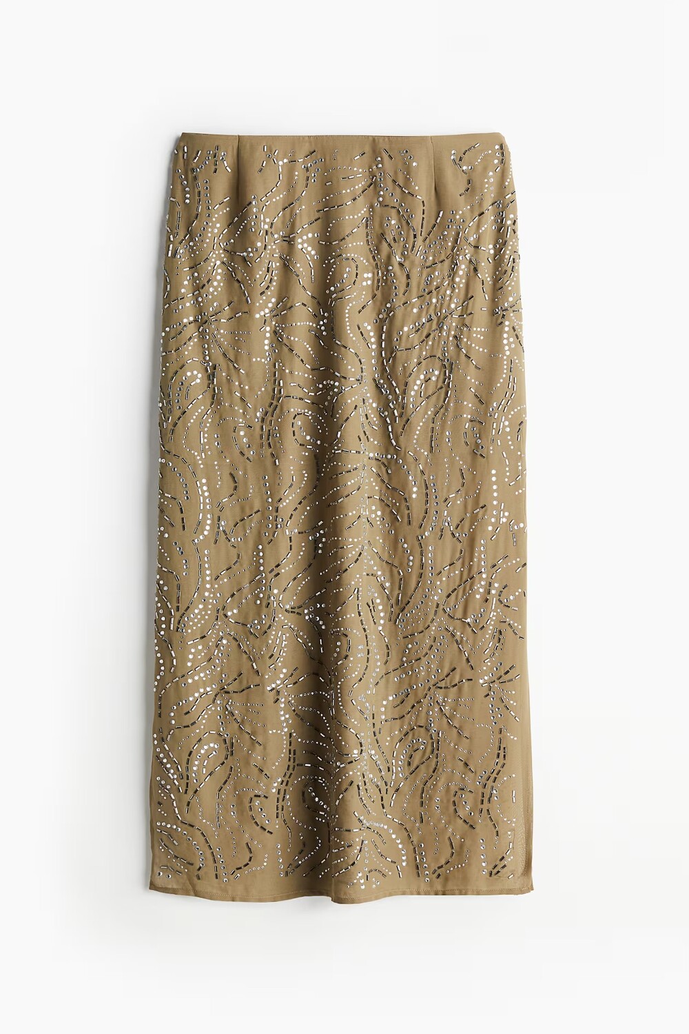 Юбка H&M A/W 2024 Rhinestone-Embellished, зеленый хаки 
Юбка H&M A/W 2024 Rhinestone-Embellished, зеленый хаки