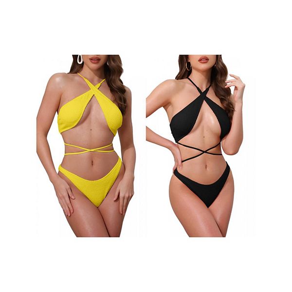 2 комплекта женского купальника с перекрестными лямками и ребристым трикотажем, топ и треугольные трусики Inspire Chic, Black Yellow, Черный, 2 комплекта женского купальника с перекрестными лямками и ребристым трикотажем, топ и треугольные трусики Inspire
2 комплекта женского купальника с перекрестными лямками и ребристым трикотажем, топ и треугольные трусики Inspire Chic, Black Yellow, Черный, 2 комплекта женского купальника с перекрестными лямками и ребристым трикотажем, топ и треугольные трусики Inspire