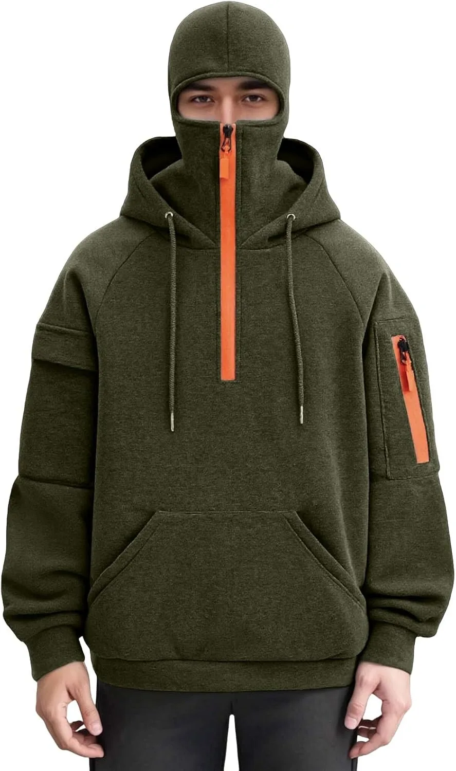 Мужской балаклава худи с четвертью молнии и встроенной маской
Мужской балаклава худи с четвертью молнии и встроенной маской