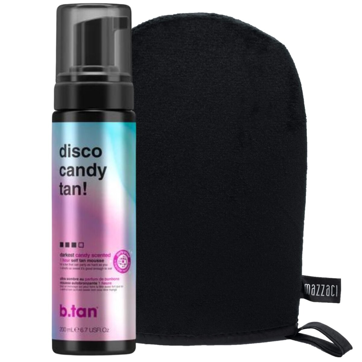 B.tan, Disco Candy Tan, Пена для автозагара + перчатка
B.tan, Disco Candy Tan, Пена для автозагара + перчатка