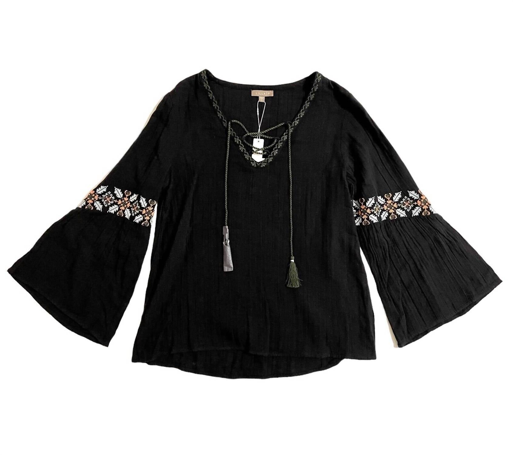 Женская туника из хлопка Boho Gauze, крестьянская блузка черного цвета Lilla P
Женская туника из хлопка Boho Gauze, крестьянская блузка черного цвета Lilla P