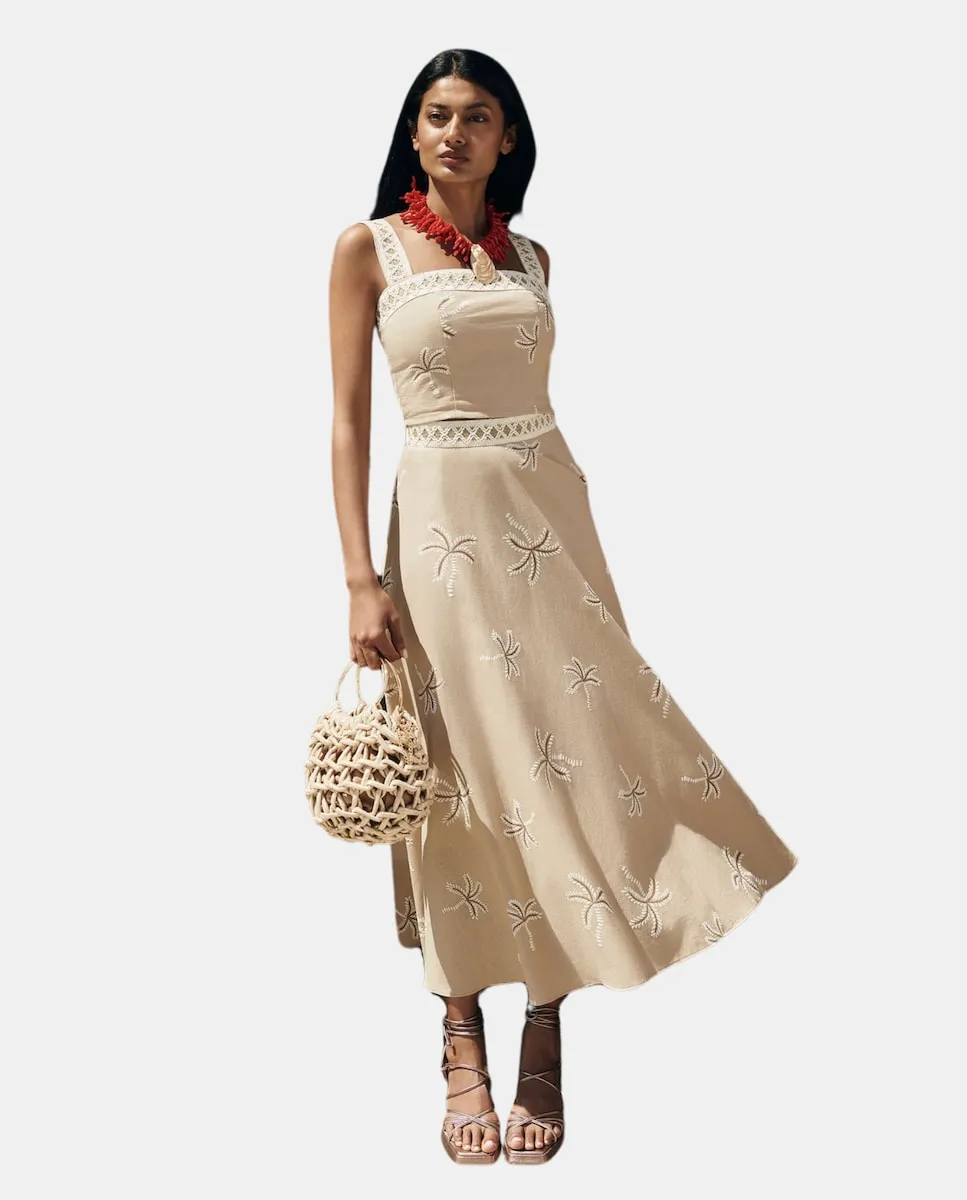 Расклешенная миди-юбка с принтом Miphai, бежевый 
Расклешенная миди-юбка с принтом Miphai, бежевый