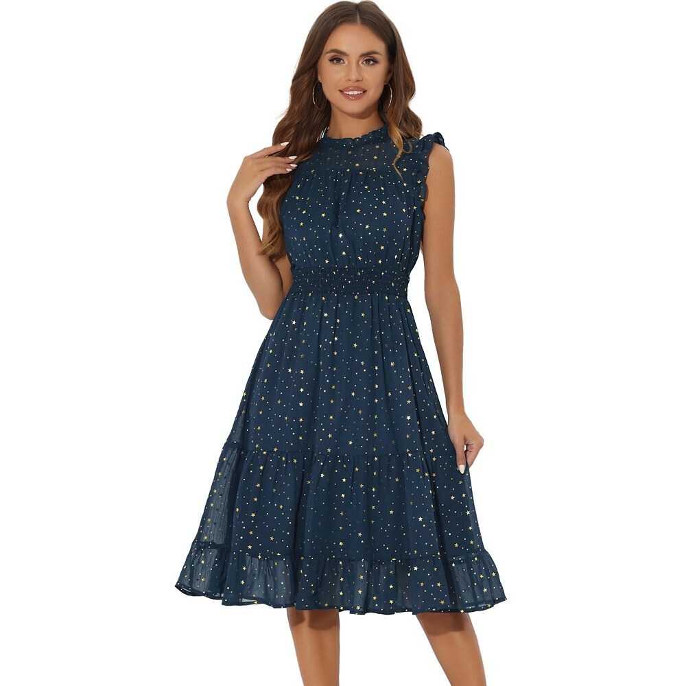 Повседневное шифоновое платье для женщин, вечернее платье без рукавов с присборенной талией, позолотой и металлическими звездами ALLEGRA K, цвет Dark Blue
Повседневное шифоновое платье для женщин, вечернее платье без рукавов с присборенной талией, позолотой и металлическими звездами ALLEGRA K, цвет Dark Blue