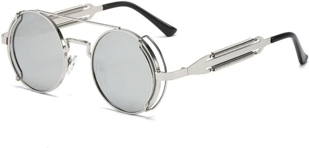 Модные круглые солнцезащитные очки в стиле стимпанк для мужчин, ретро, с металлическим корпусом и двойной пружиной, уникальные, для женщин, защита от УФ-излучения UV400 UATXTAU, Silver Mirror
Модные круглые солнцезащитные очки в стиле стимпанк для мужчин, ретро, с металлическим корпусом и двойной пружиной, уникальные, для женщин, защита от УФ-излучения UV400 UATXTAU, Silver Mirror