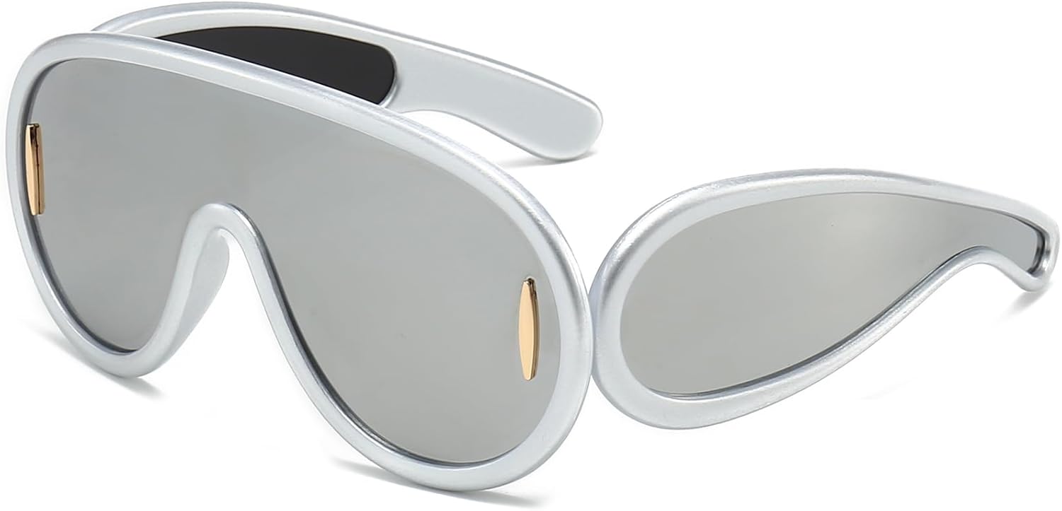 Модные солнцезащитные очки-маска для женщин и мужчин, большие, серебристые, с зеркальными линзами, футуристический дизайн, стильные дизайнерские очки Breaksun, A1 Silver/Silver Mirror
Модные солнцезащитные очки-маска для женщин и мужчин, большие, серебристые, с зеркальными линзами, футуристический дизайн, стильные дизайнерские очки Breaksun, A1 Silver/Silver Mirror