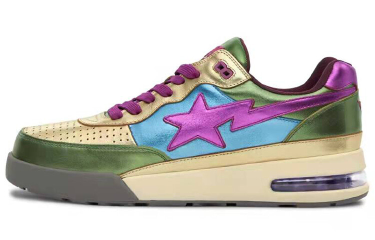 ROAD Стильные мужские кроссовки для скейтбординга с низким верхом, зеленые/фиолетовые/золотые A Bathing Ape, Зеленый, ROAD Стильные мужские кроссовки для скейтбординга с низким верхом, зеленые/фиолетовые/золотые A Bathing Ape