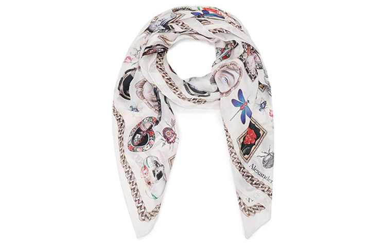 Alexander McQueen Шелковые шарфы для женщин Ecru Black Multicolor
Alexander McQueen Шелковые шарфы для женщин Ecru Black Multicolor