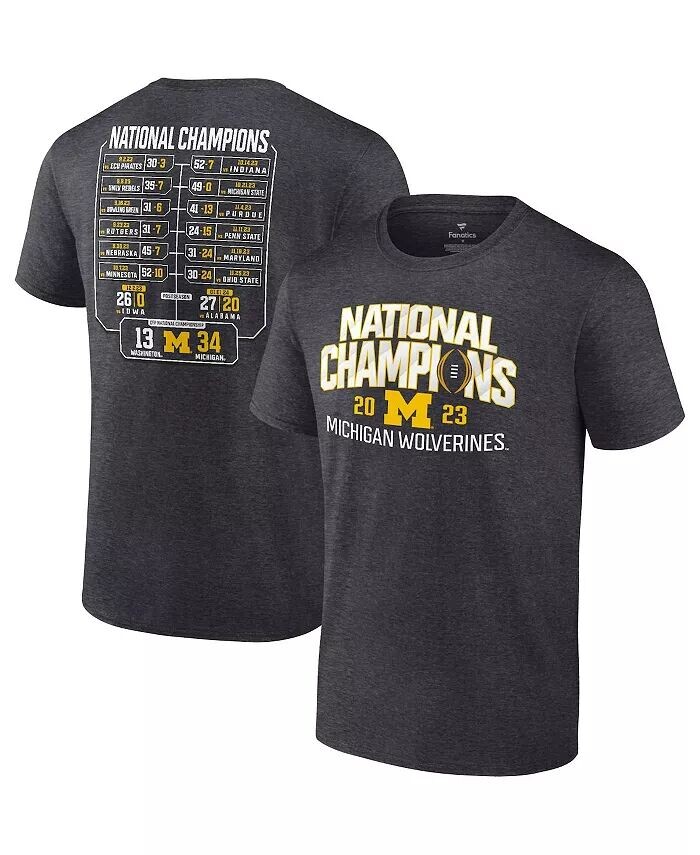 Мужская футболка Heather Charcoal Michigan Wolverines College Football Playoff 2023 National Champions Schedule Fanatics, черный
Мужская футболка Heather Charcoal Michigan Wolverines College Football Playoff 2023 National Champions Schedule Fanatics, черный