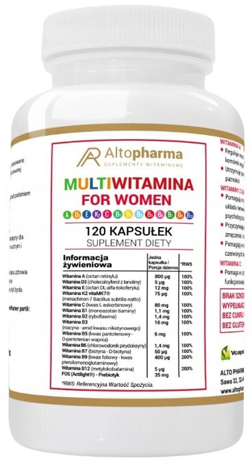 Диетическая добавка Altopharma, мультивитамины для женщин, 120 капсул Alto Pharma
Диетическая добавка Altopharma, мультивитамины для женщин, 120 капсул Alto Pharma