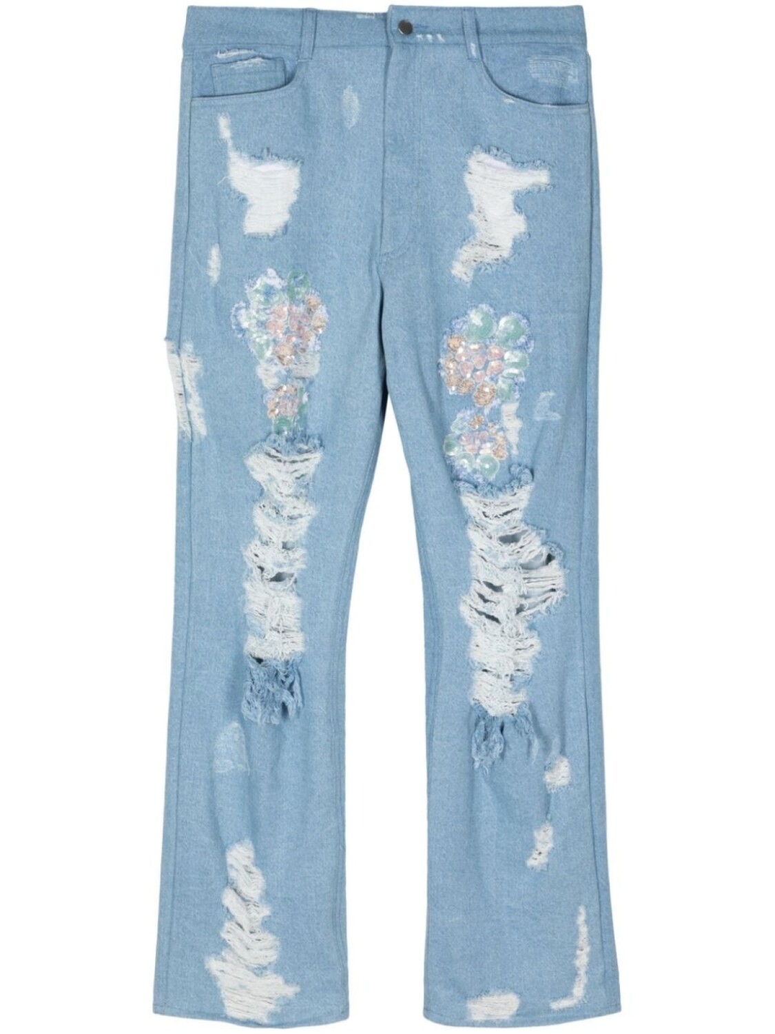 Джинсы Collina Strada с потертостями и пайетками, синие
Джинсы Collina Strada с потертостями и пайетками, синие