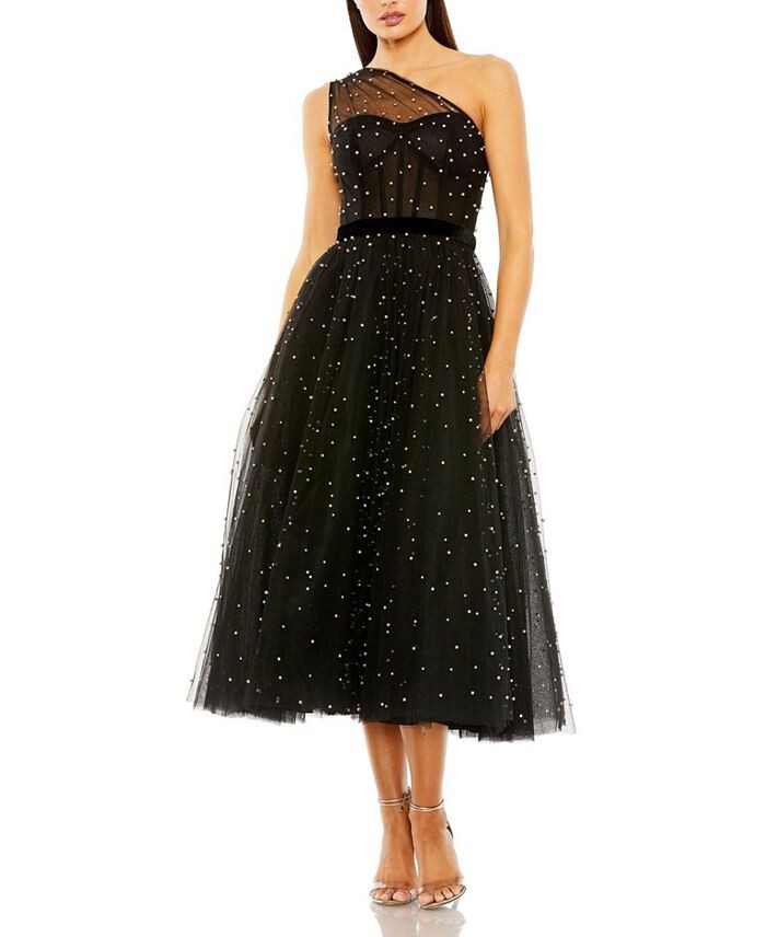 Mac Duggal Бальное платье миди на одно плечо, украшенное жемчугом, черный
Mac Duggal Бальное платье миди на одно плечо, украшенное жемчугом, черный