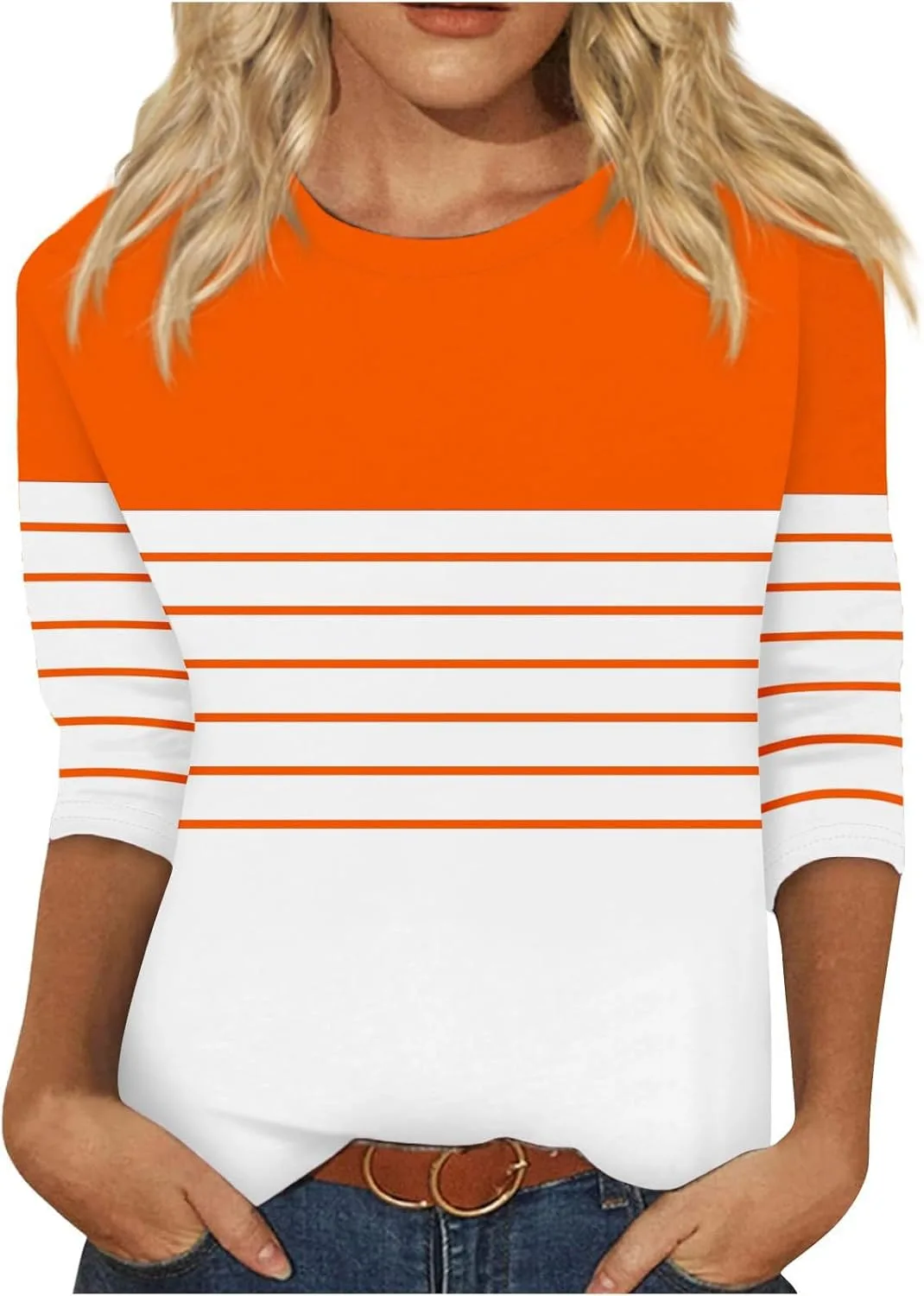 Женская блузка с рукавом 3/4 в полоску, свободного кроя FZYLQY
Женская блузка с рукавом 3/4 в полоску, свободного кроя FZYLQY