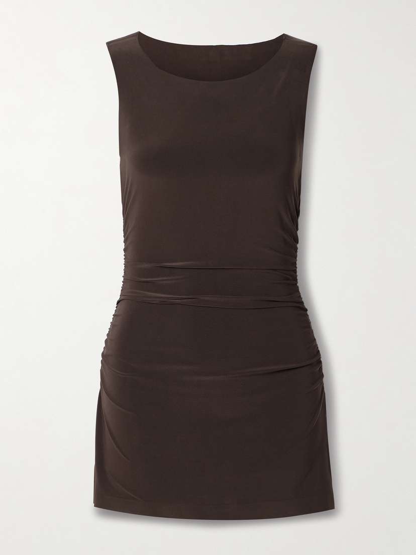 Мини-Платье Pickleball из эластичного джерси с рюшами Norma Kamali, коричневый
Мини-Платье Pickleball из эластичного джерси с рюшами Norma Kamali, коричневый