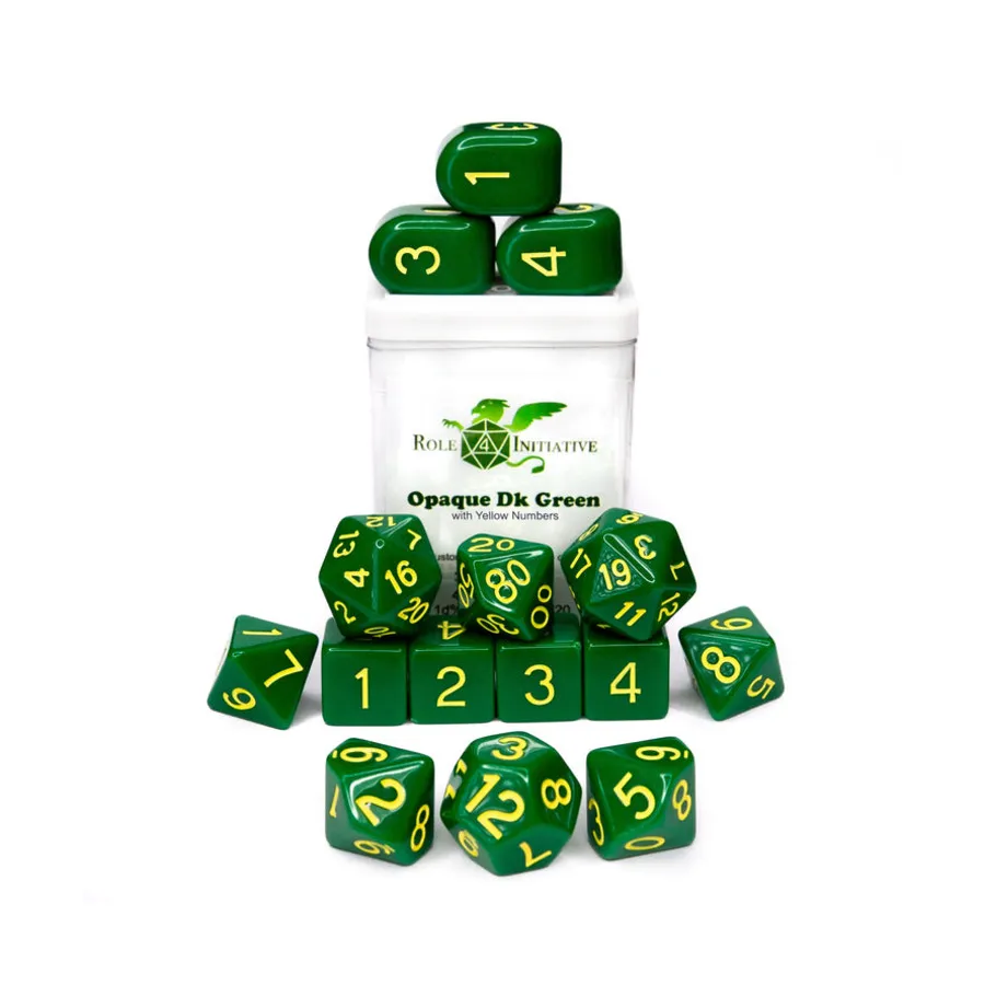 Набор Poly — непрозрачный темно-зеленый с золотом и Arch'd4 (15), Game Dice - Opaque (Role 4 Initiative)
Набор Poly — непрозрачный темно-зеленый с золотом и Arch'd4 (15), Game Dice - Opaque (Role 4 Initiative)