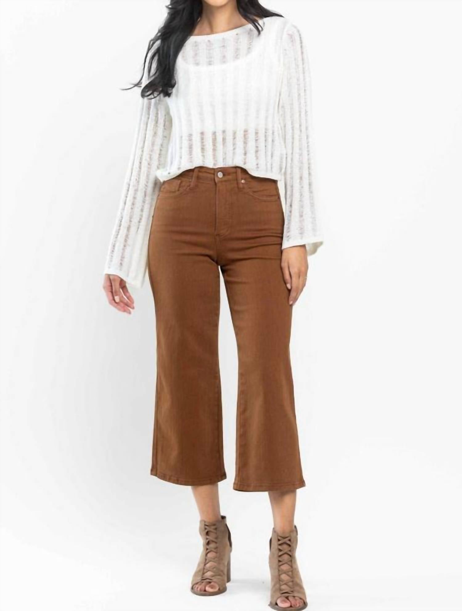 Укороченные джинсы с высокой талией и широкими штанинами темно-верблюжьего цвета Judy Blue, цвет dark camel
Укороченные джинсы с высокой талией и широкими штанинами темно-верблюжьего цвета Judy Blue, цвет dark camel