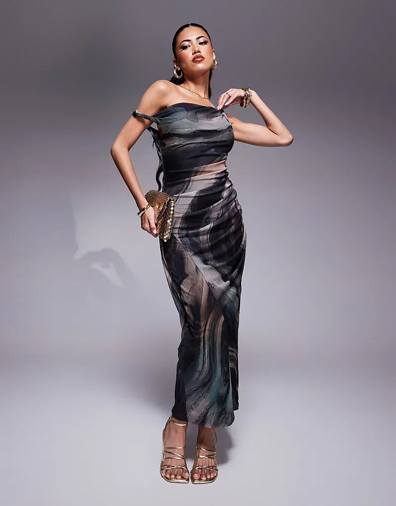 Сетчатое платье-миди с закрученным бретелем на одно плечо с мраморным принтом ASOS DESIGN 
Сетчатое платье-миди с закрученным бретелем на одно плечо с мраморным принтом ASOS DESIGN