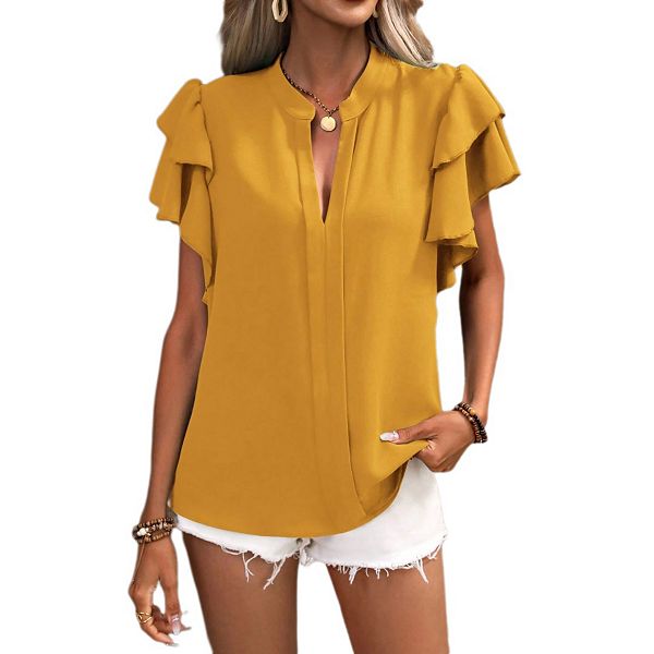 Женская блузка с v-образным вырезом, рюшами и коротким рукавом Yesfashion, Yellow
Женская блузка с v-образным вырезом, рюшами и коротким рукавом Yesfashion, Yellow