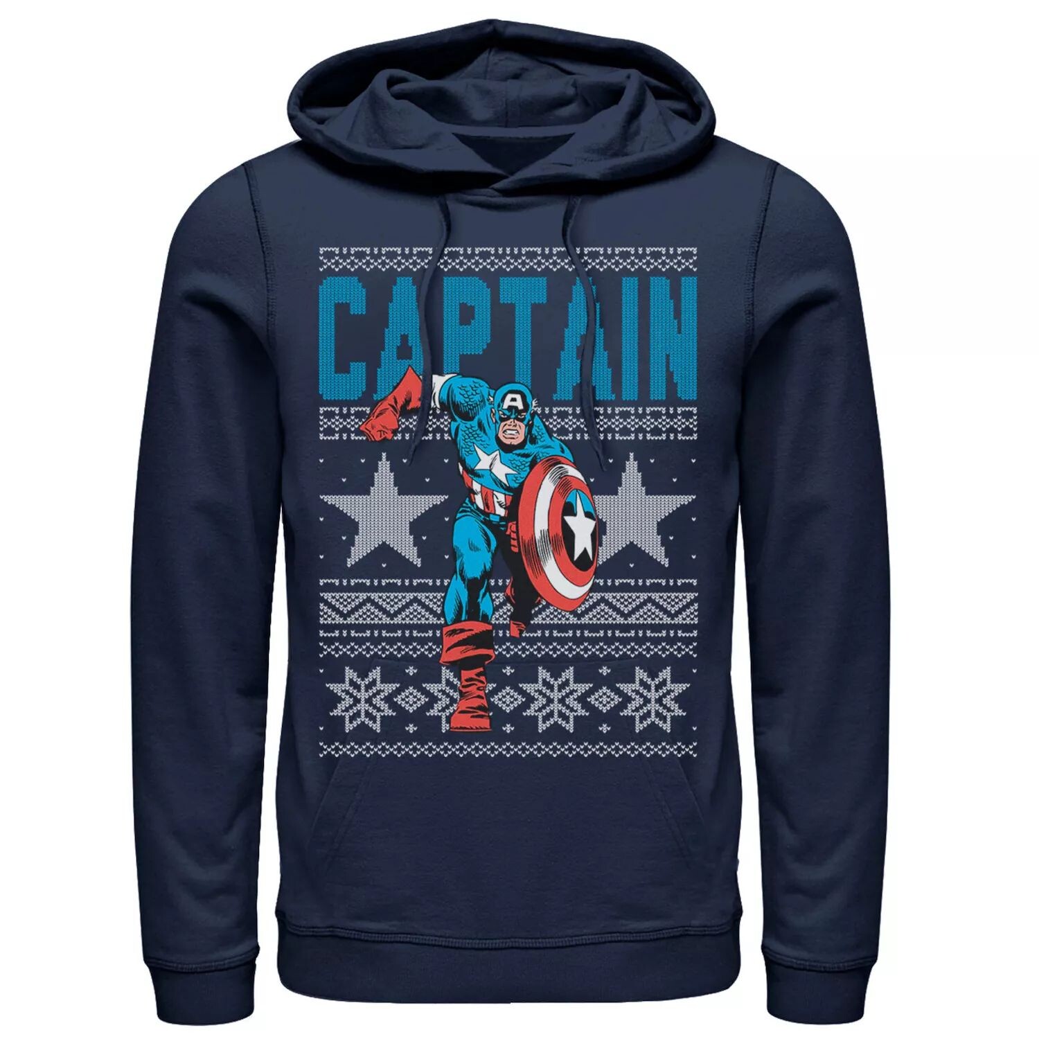 Мужской свитер с капюшоном и изображением Капитана Америки со звездами Ugly Christmas Marvel
Мужской свитер с капюшоном и изображением Капитана Америки со звездами Ugly Christmas Marvel