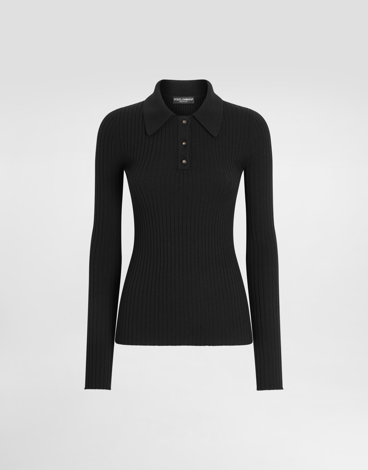 Вязаный шерстяной свитер в стиле поло Dolce & Gabbana, черный
Вязаный шерстяной свитер в стиле поло Dolce & Gabbana, черный